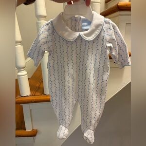 Bella Bliss one piece Peter Pan collar button back blue sleeper outfit